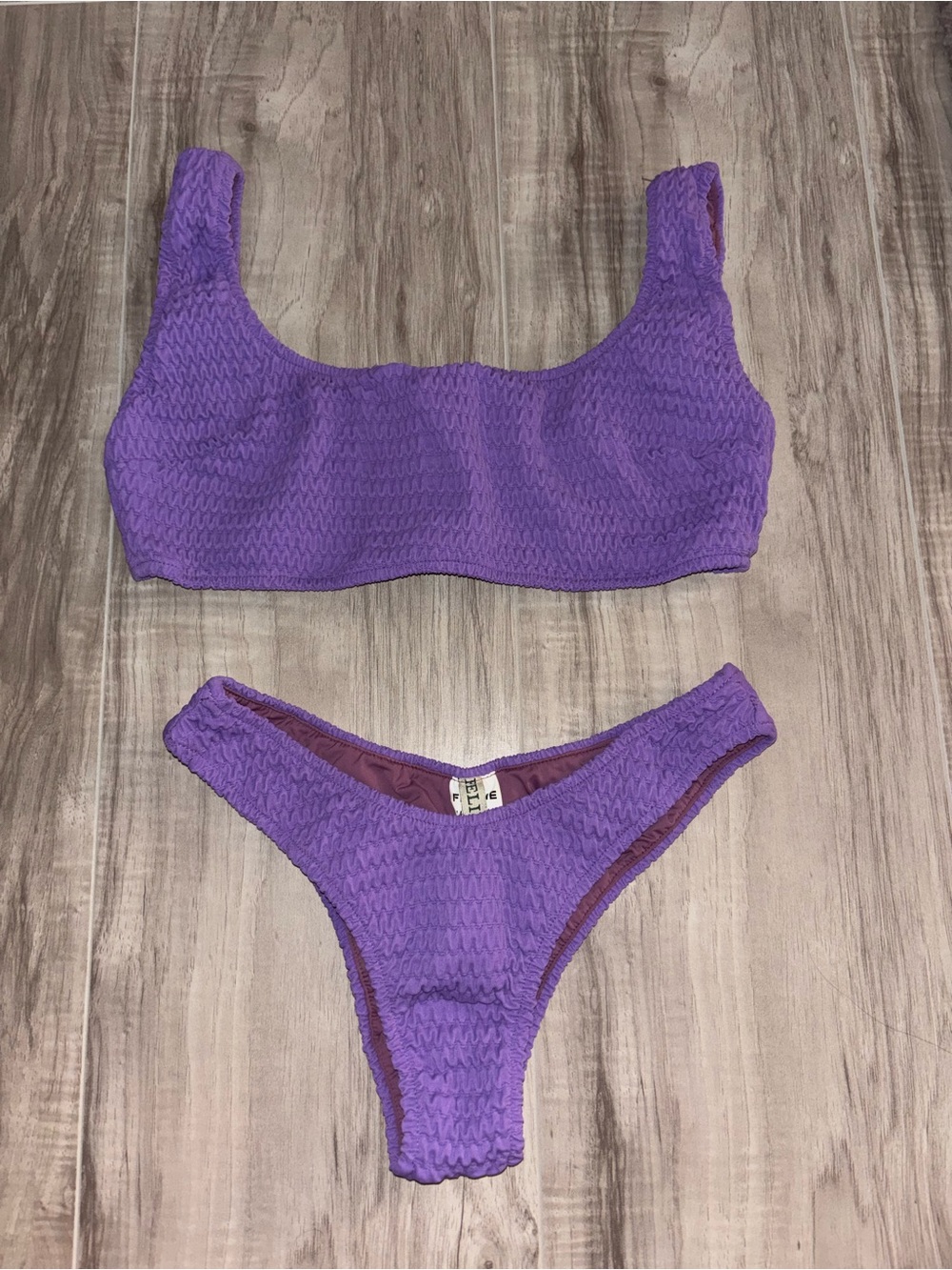 Feline Purple Textured Scoop Bikini Set - Women's Swim